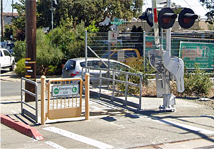 Pedestrian gates, railings and signs